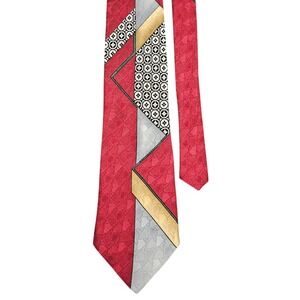 Botany 500 Silk Tie Geometric‎ Red Black Gold Print Made in USA Art Deco Vintage